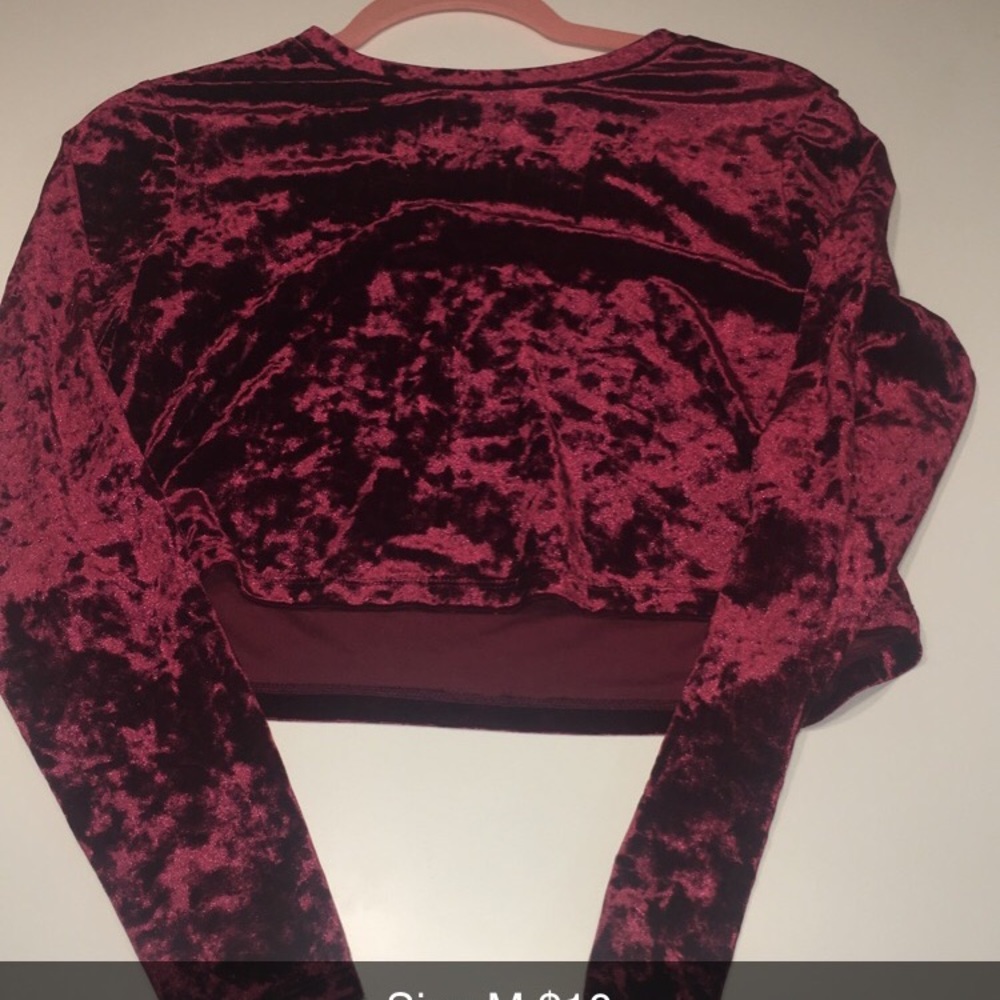 Crop top velour red long sleeve top